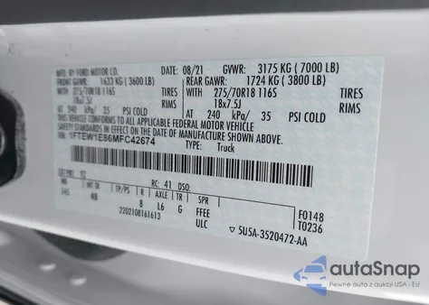 2021 Ford F-150 Tremor from USA, damaged, VIN 1FTEW1E86MFC42674